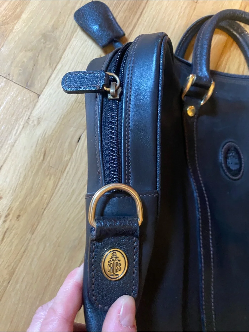 Vintage Mark Cross Italian Leather Classic Black Briefcase with lock and keys